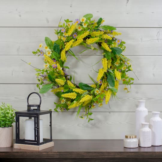 25" Yellow & Purple Daisy & Berry Floral Spring Wreath